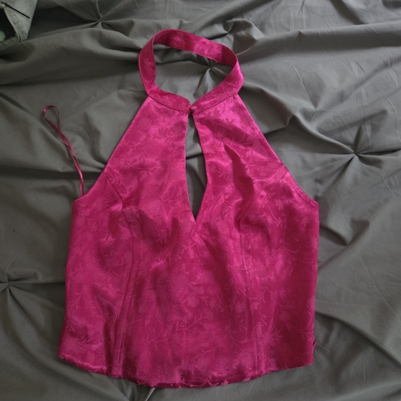 NWT Zara Floral Satin High Neck Halter Top Pink Size Small - Picture 2 of 2